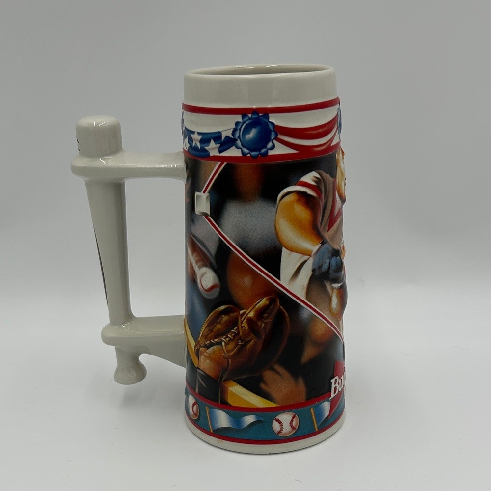 Vintage Budweiser Baseball Beer Stein Mug Play Ball Sport Action 1996