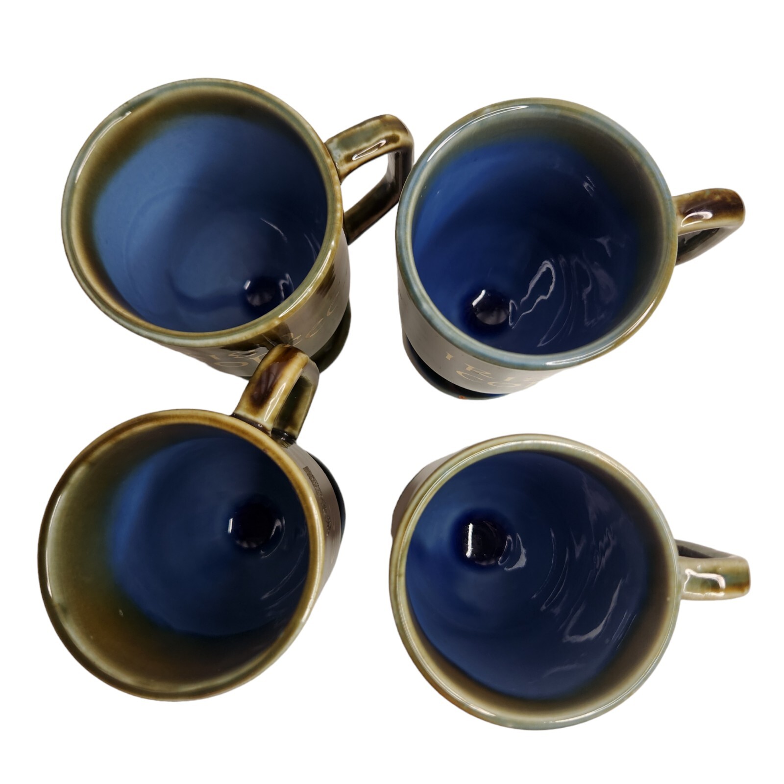Vintage Wade Porcelain Irish Coffee Mugs Blue/Green Made In Ireland Set of 4