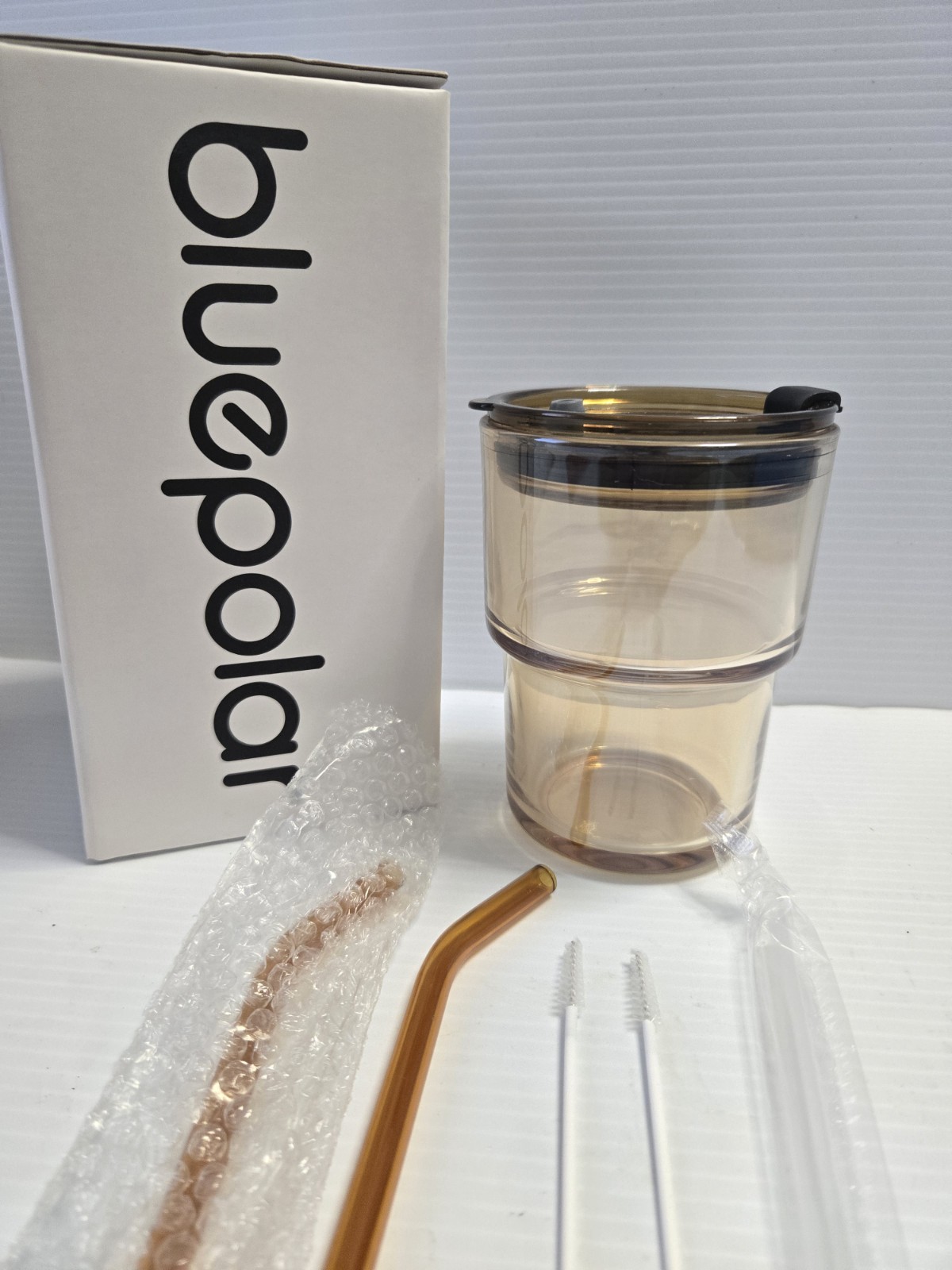 Bluepolar 13oz Amber Insulated Glass Tumbler with Straw & Lid