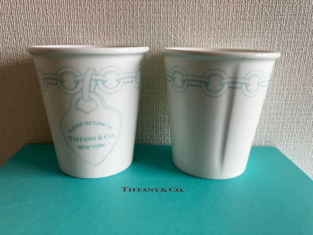 Unused Tiffany & Co. Bone China Coffee Cup Set of 2 w/Box Return to Tiffany
