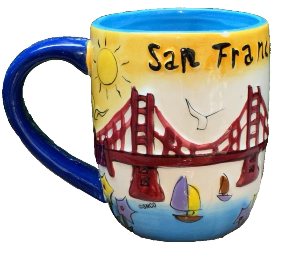 San Francisco Skyline 3D Mug Embossed Colorful Hand Painted Ceramic Cup