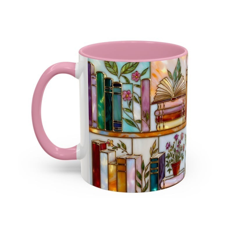 Stained-Glass Style Floral Bookshelf Mug, Book Lover Gift