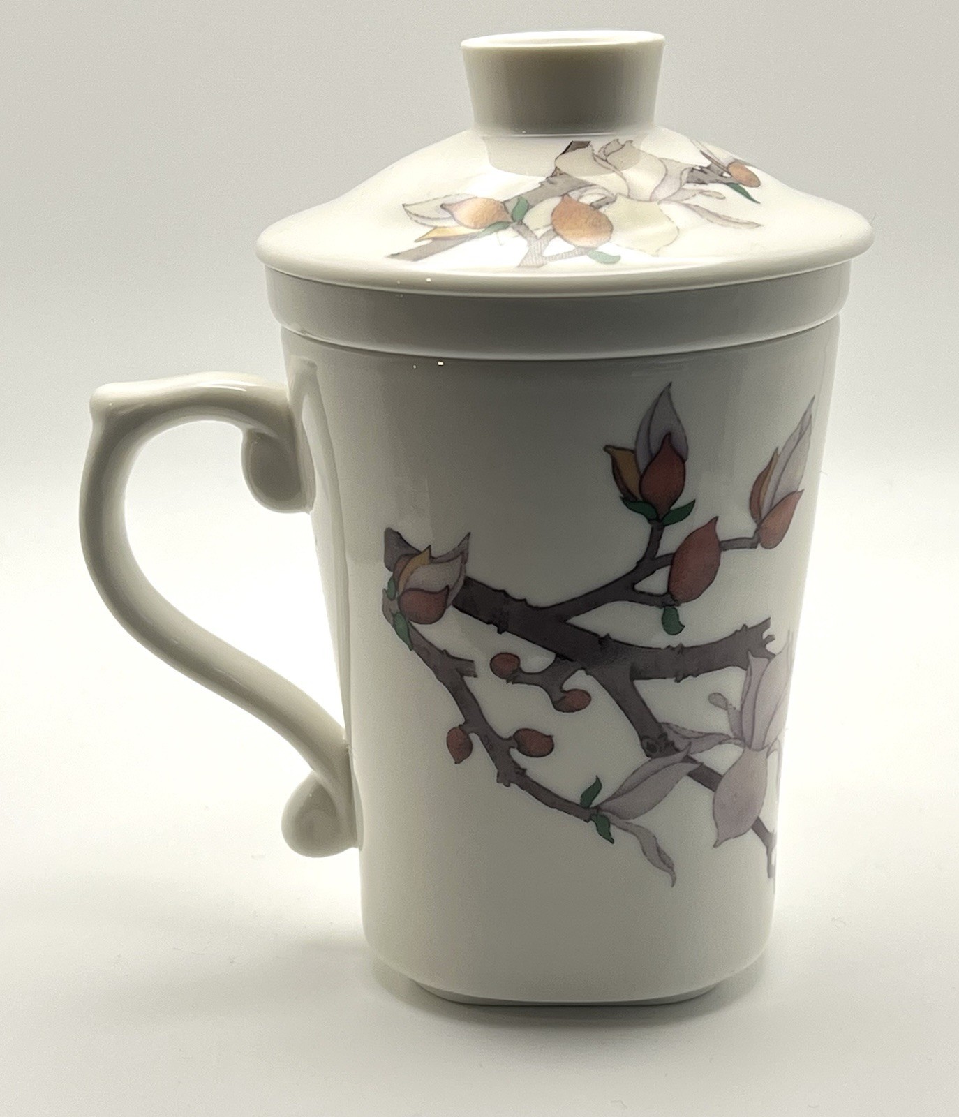 Teavana Porcelain Colorful Birds and Flower Tea Mug, Infuser, and Lid