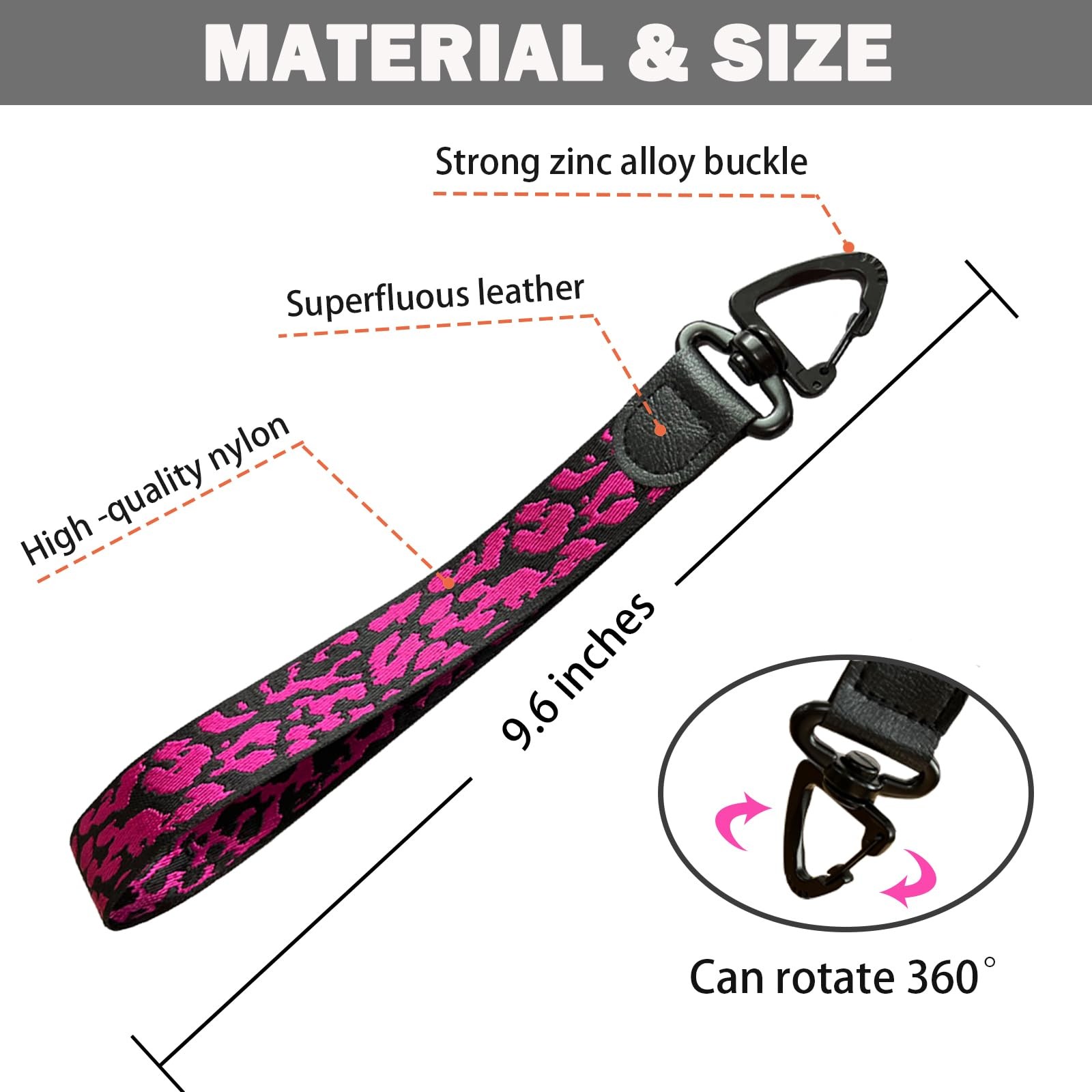 CHAJAONE Fashionable leopard Print Keychain,Wrist Lanyard 1″ x 9.6″, Rose Red