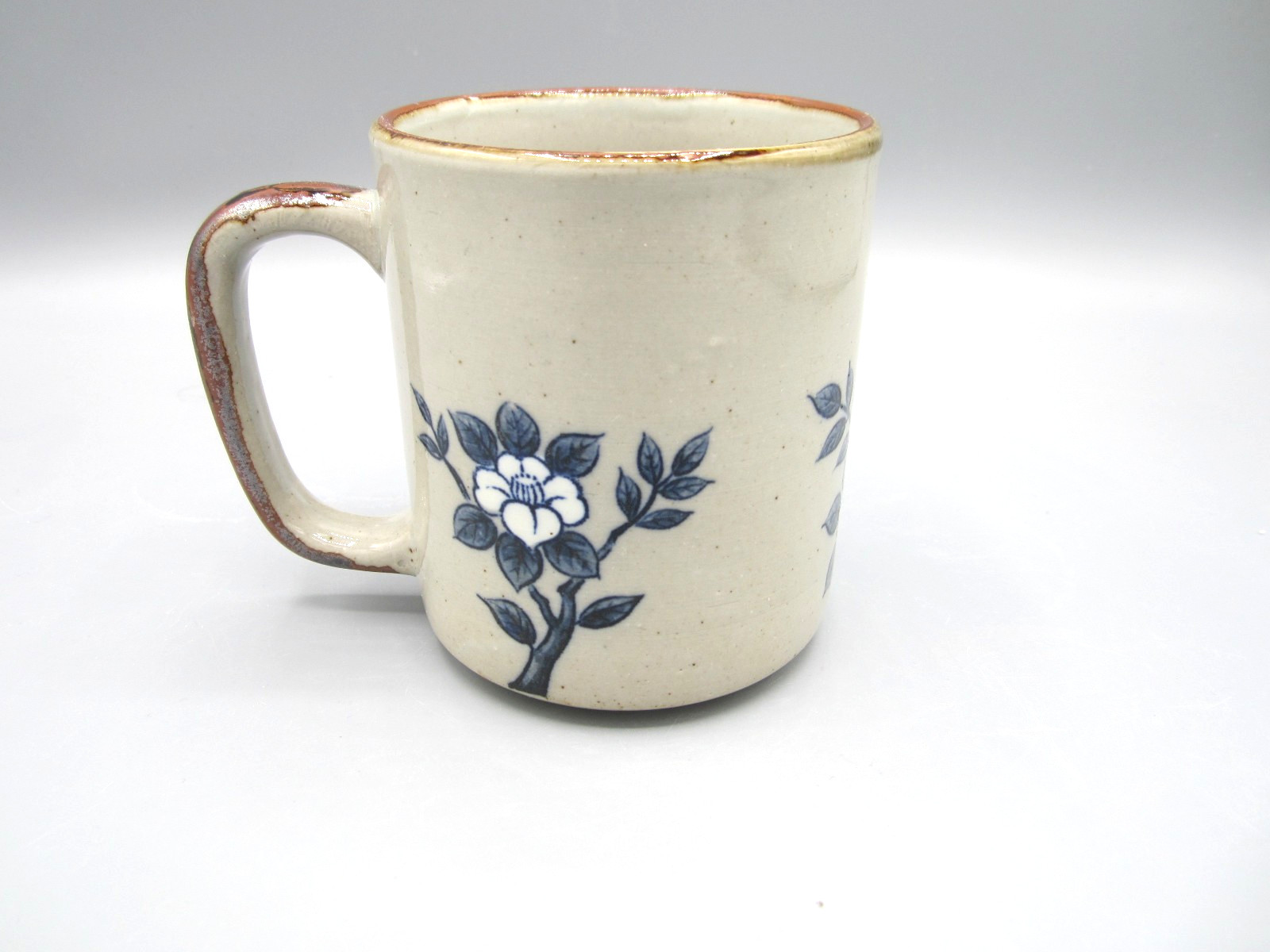 Otagiri Japan VTG Gray, Blue White Floral, Brown Trim 14 oz Coffee Tea Mug (389)