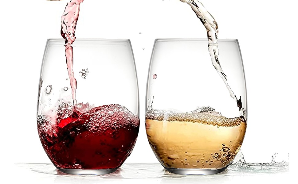 Stemless Wine Glass, Red & White 15oz Stemless Wine Glass Set of 4, Drink