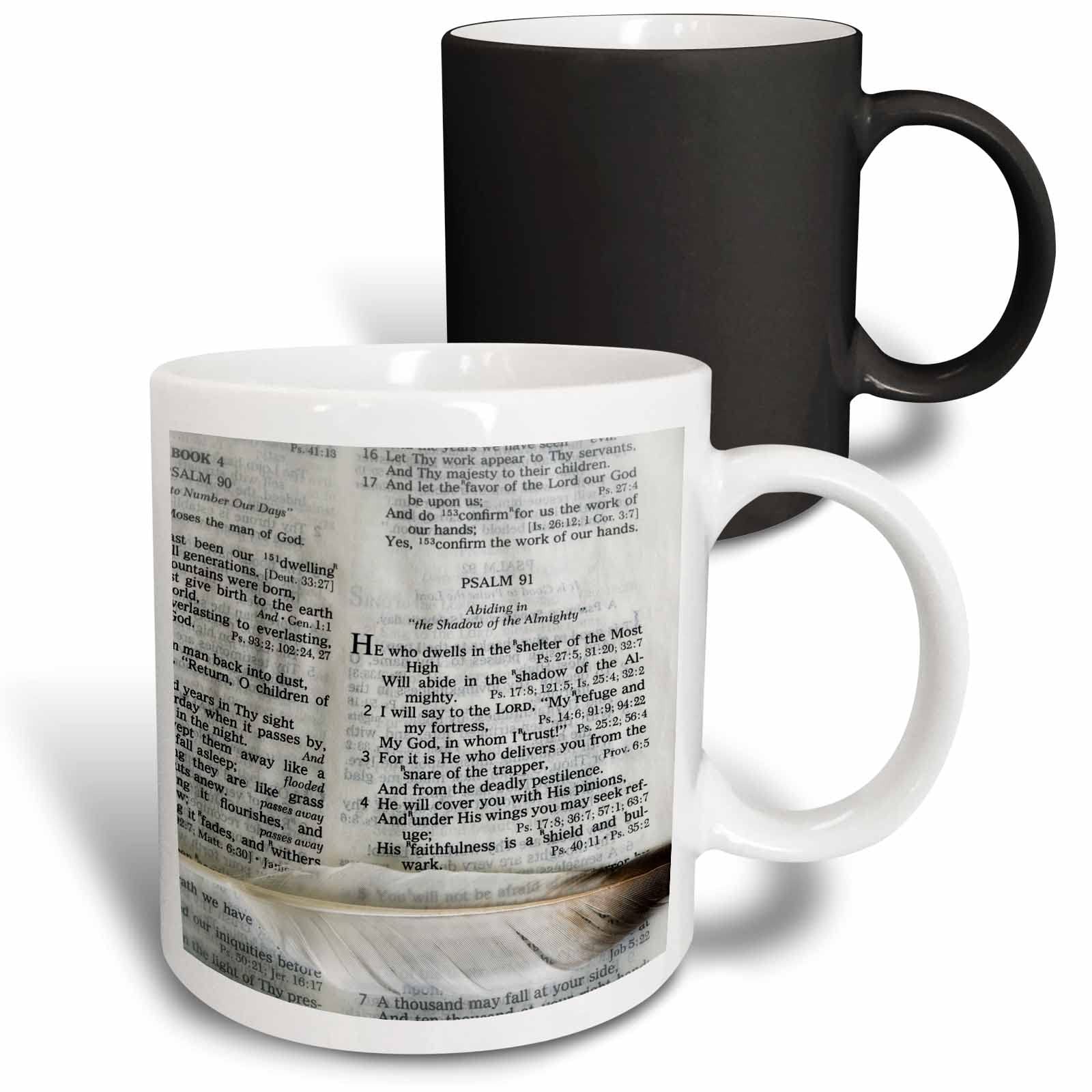 3dRose Psalm 91 Bible Feather Photo Magic Color Changing Mug 11oz