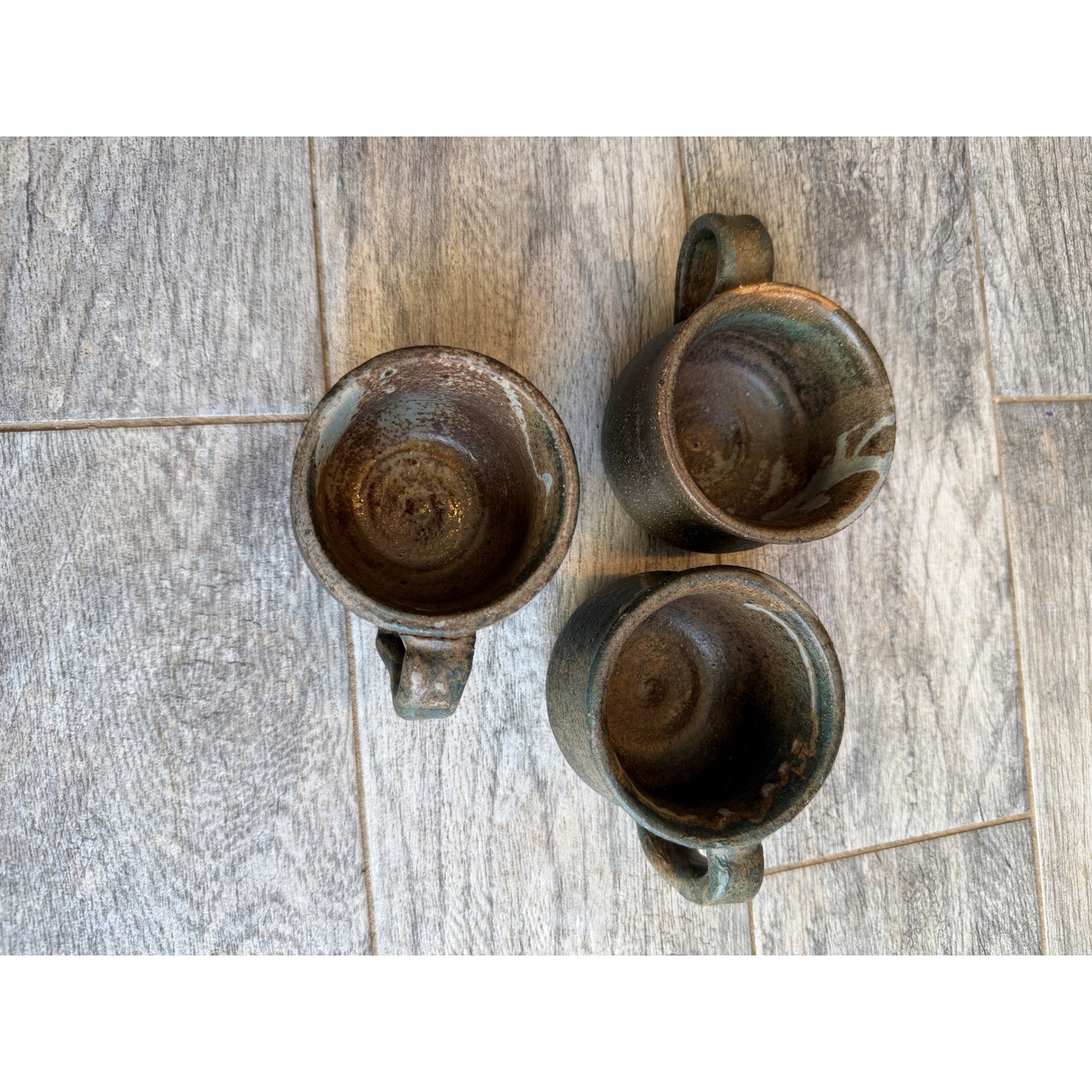 Lloyd Studio Pottery Mugs Stoneware Rustic Wabi Sabi Set of 3 Signed Ceramic Cup