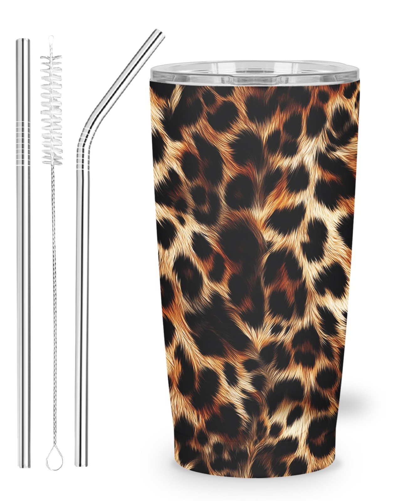 Leopard Print Tumbler with Lid and Straw for Women Leakproof Travel Coffee Mu…