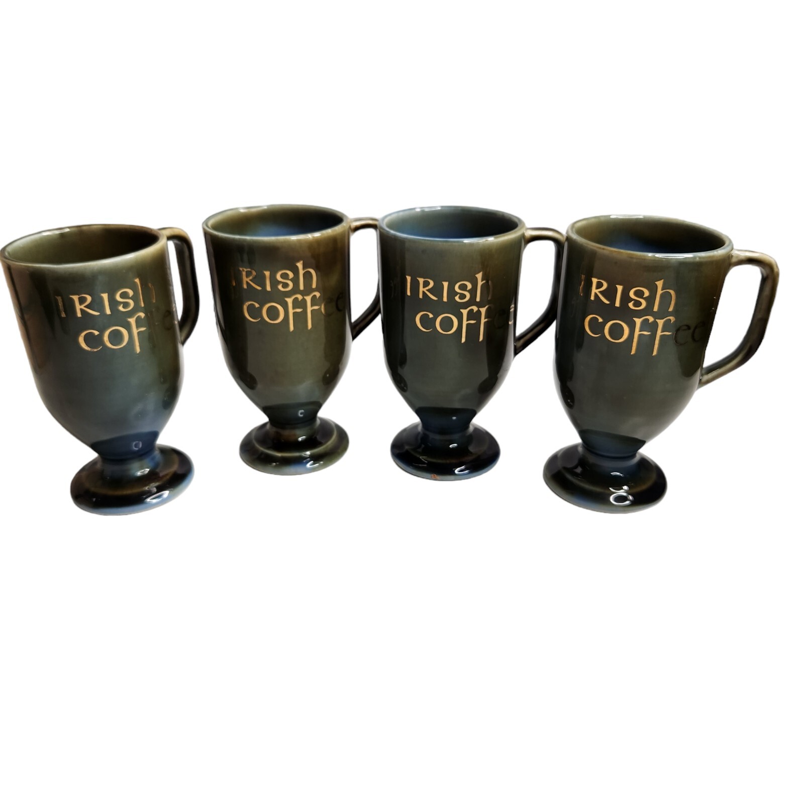 Vintage Wade Porcelain Irish Coffee Mugs Blue/Green Made In Ireland Set of 4