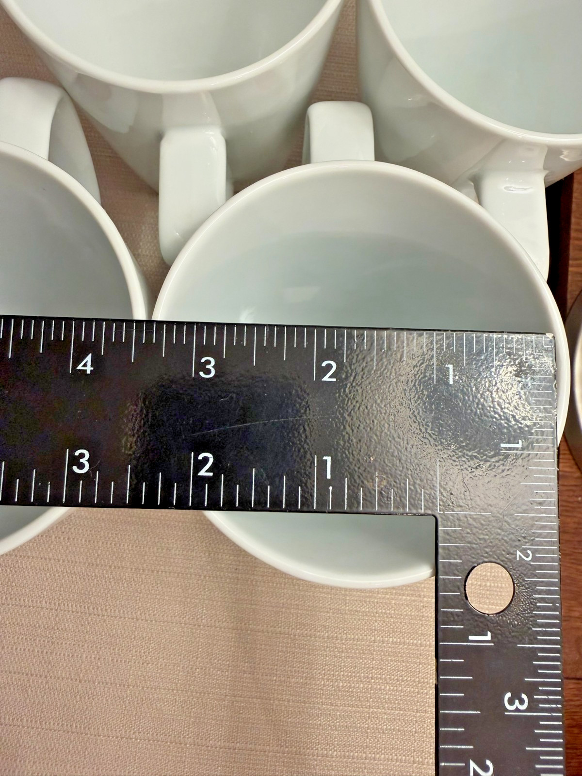 Set of 4 Crate & Barrel White Porcelain Coffee Mugs Modern Square Base Stackable