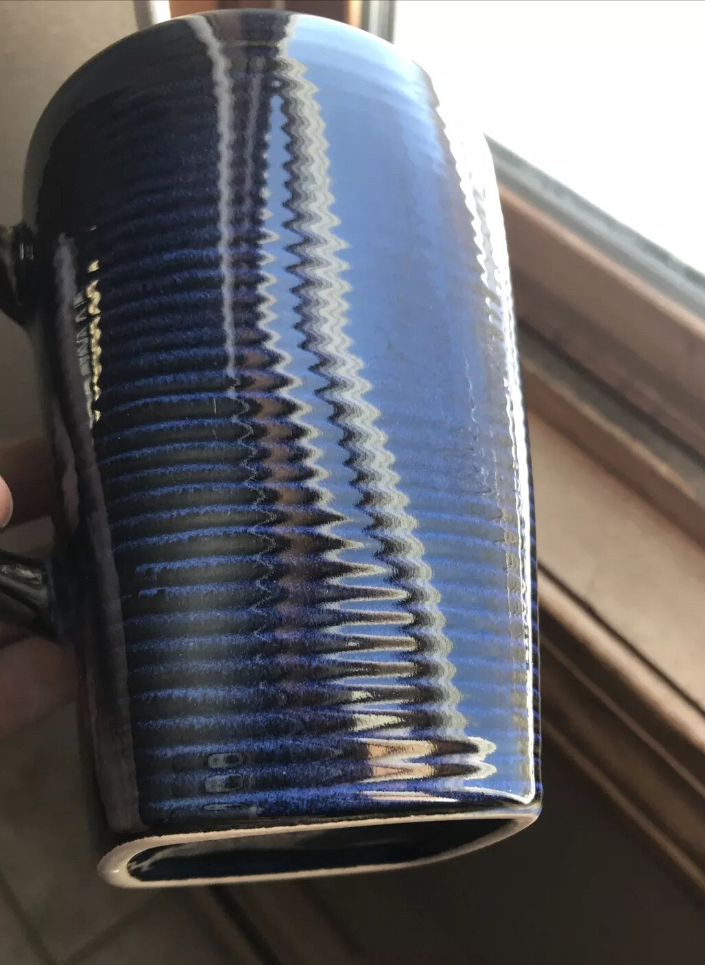 Set 3 Blue Striped Stoneware 16 Ounce Tall Coffee Latte Mugs See Color in Pics