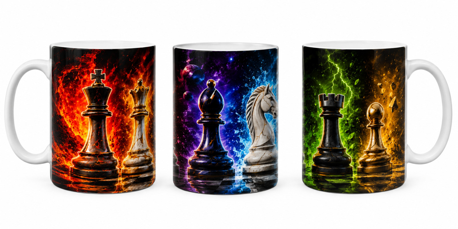 Chess Mug 11 oz Ceramic Coffee Cup – King, Queen, Bishop, Knight, Rook & Pawn..