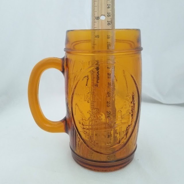 Amber Glass George Washington Mount Vernon Mug – Pressed Glass Souvenir Cup, 5″
