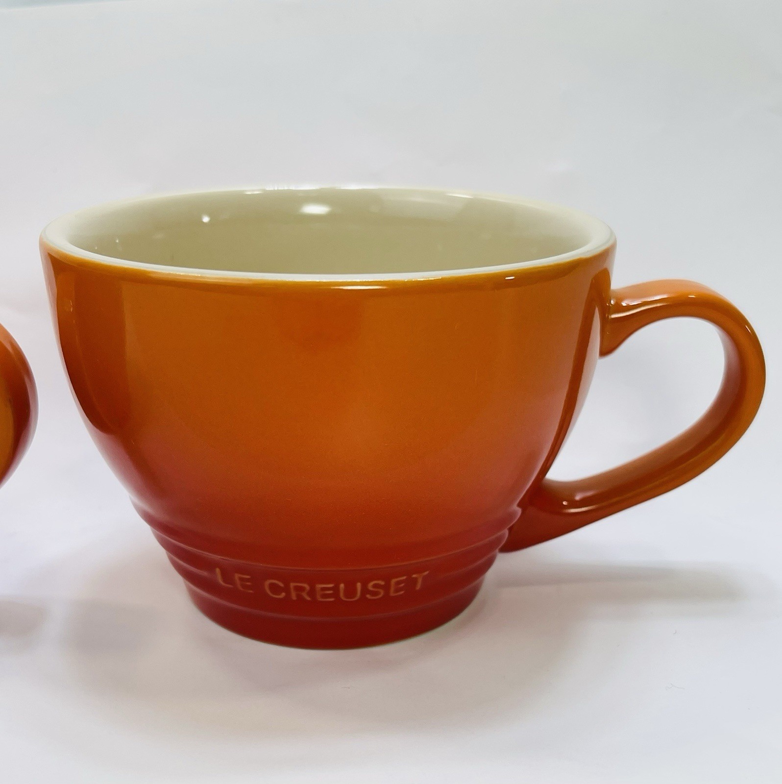 Le Creuset Stoneware Set of 2 Giant Cappuccino Bistro Mug 14 oz Flame Orange NEW