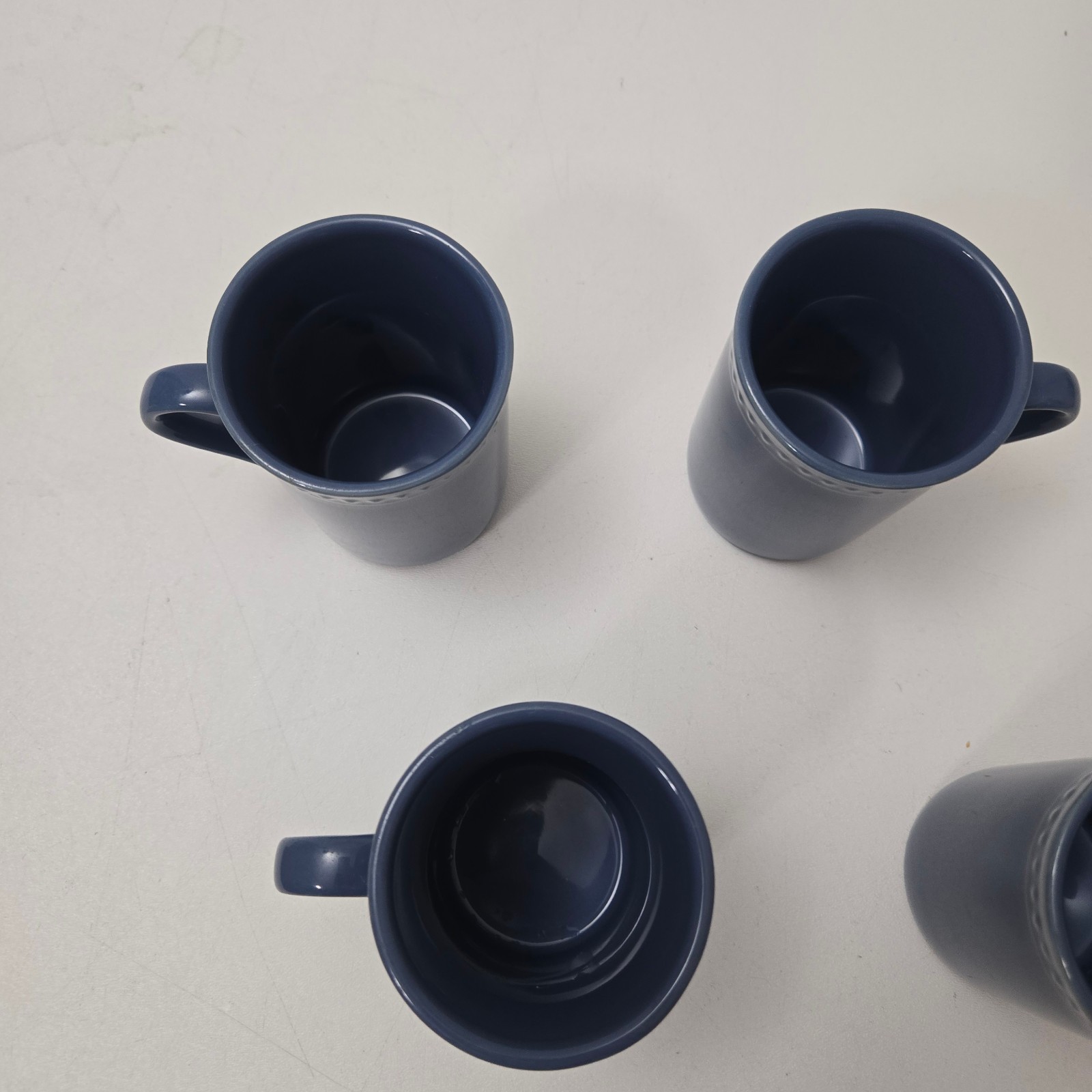 Set of 4 Pearl Normandy Navy Blue Round 4″ Mugs Coffee Cups JCP Home