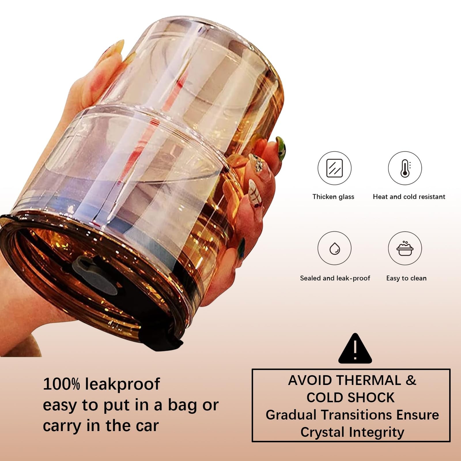 Bluepolar 13oz Amber Insulated Glass Tumbler with Straw & Lid