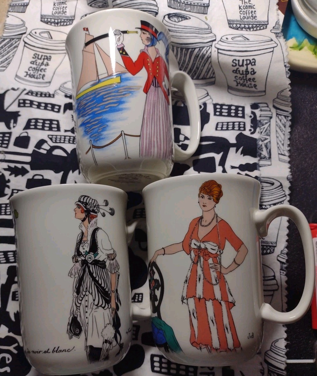 Villeroy & Boch Set Of 3 Mugs Cups Design 1900 Vintage Porcelain Women