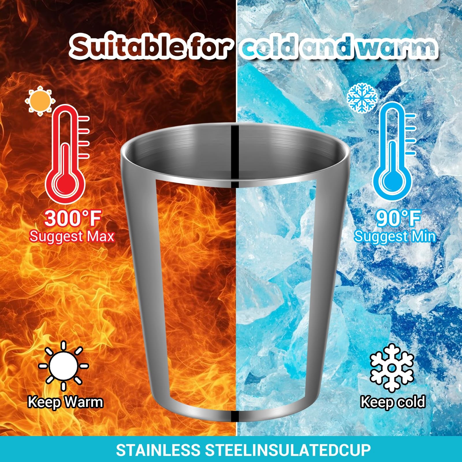 8 Pack 10 oz Stainless Steel Insulated Cups, Double Wall Vacuum Metal Tumbler…