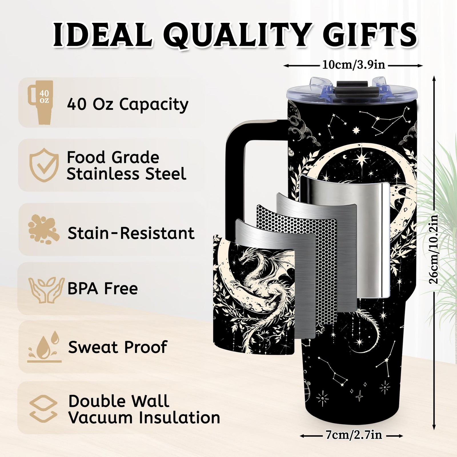 TNASURHUS Dragon Gifts for Men Women, 40oz Tumbler with Handle for Dad Husband