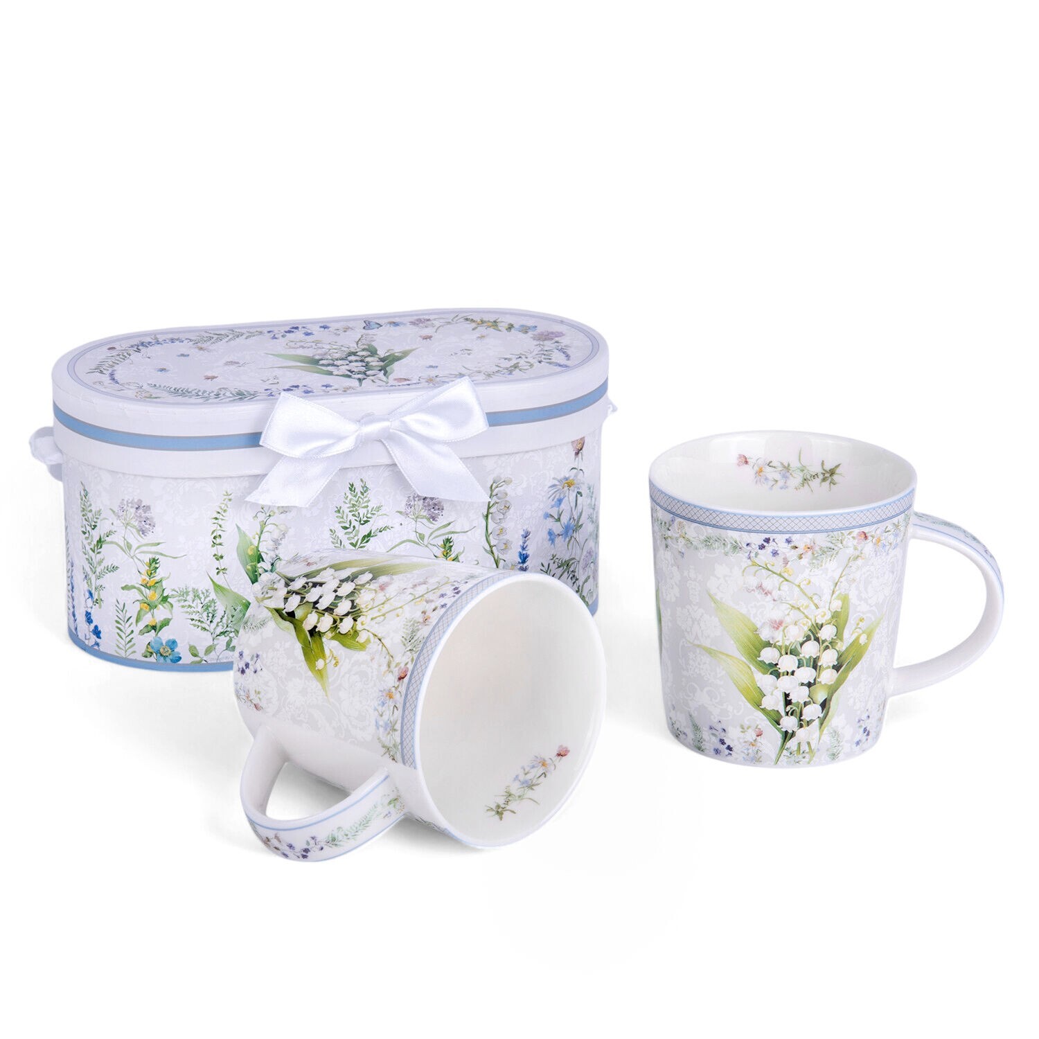 STPGOODS 2-pc Lily of the Valley Bone China Mug Set Coffee Tea Mug 2×10 fl oz