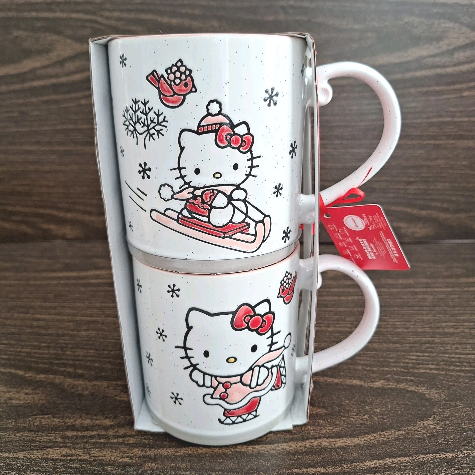 Hello Kitty Winter Sports 21 oz Mug Set Blue Sky Sled Skates 2024 Coffee Cups