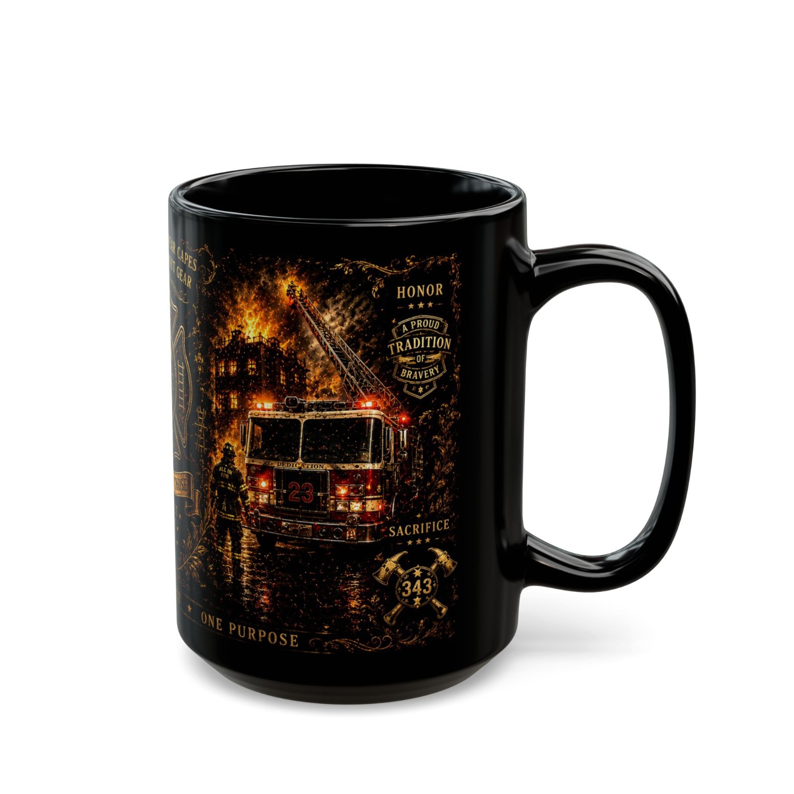 Firefighter Coffee Mug #1 – Fireman Gift, Fire Rescue Black Ceramic Cup