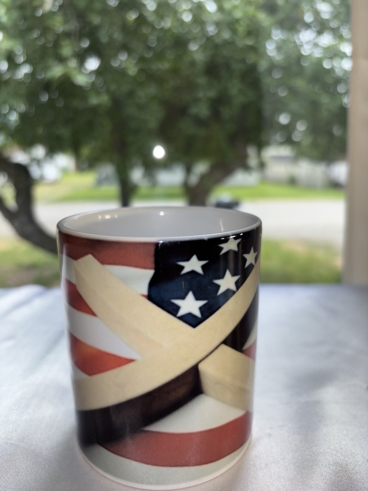 New 11 Oz. Coffee Mug Wooden Cross On Patriotic Flag Sickness Prayer Fast Ship
