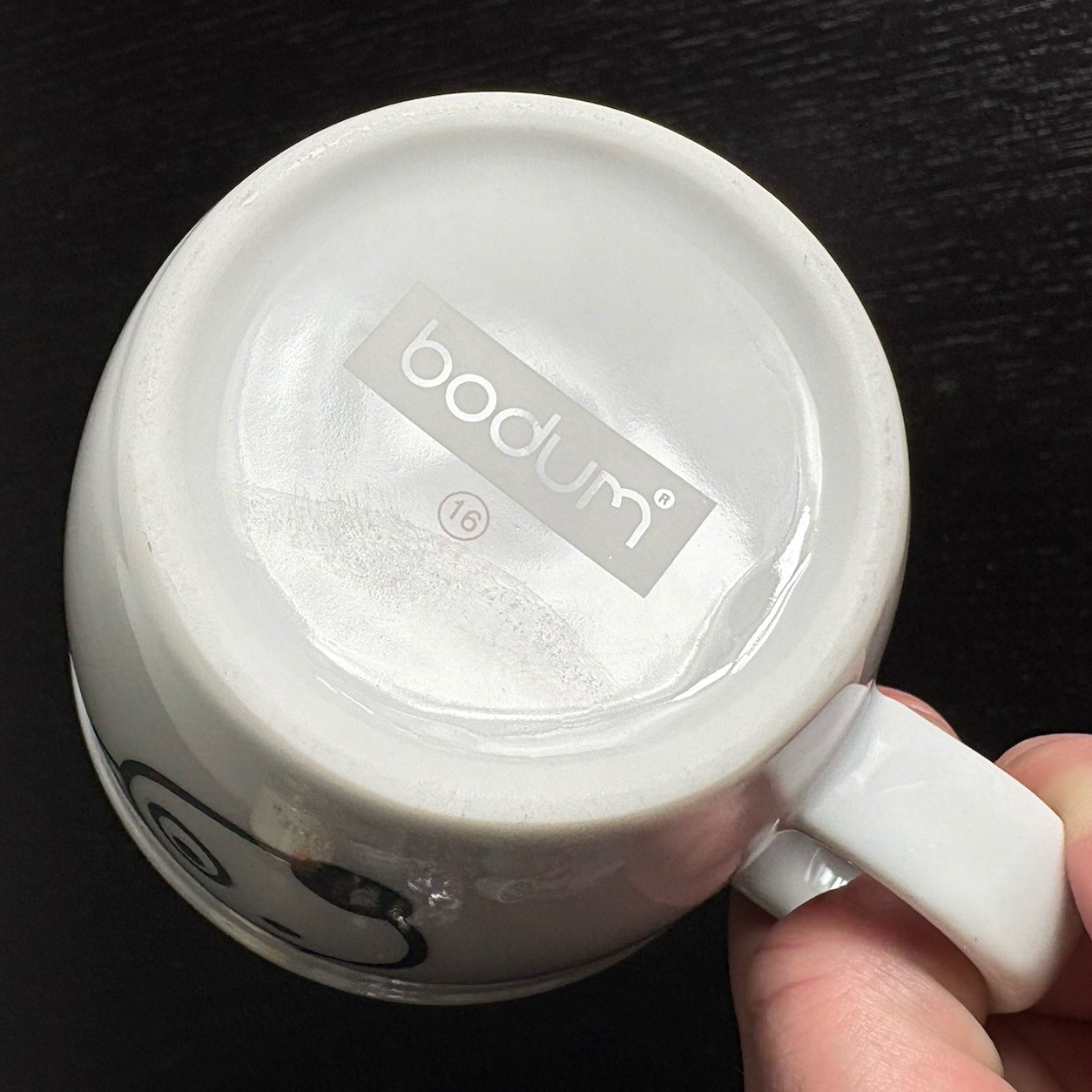 BODUM White Porcelain Small 3″ Coffee Mug with Black Dog