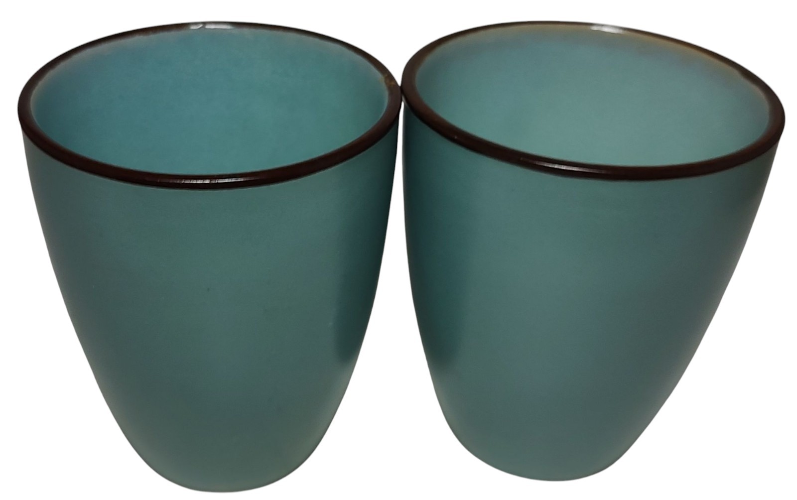 Vintage Large Coffee Mugs Cups Teal with Brown Trim Unbranded Ten oz Lot of Two