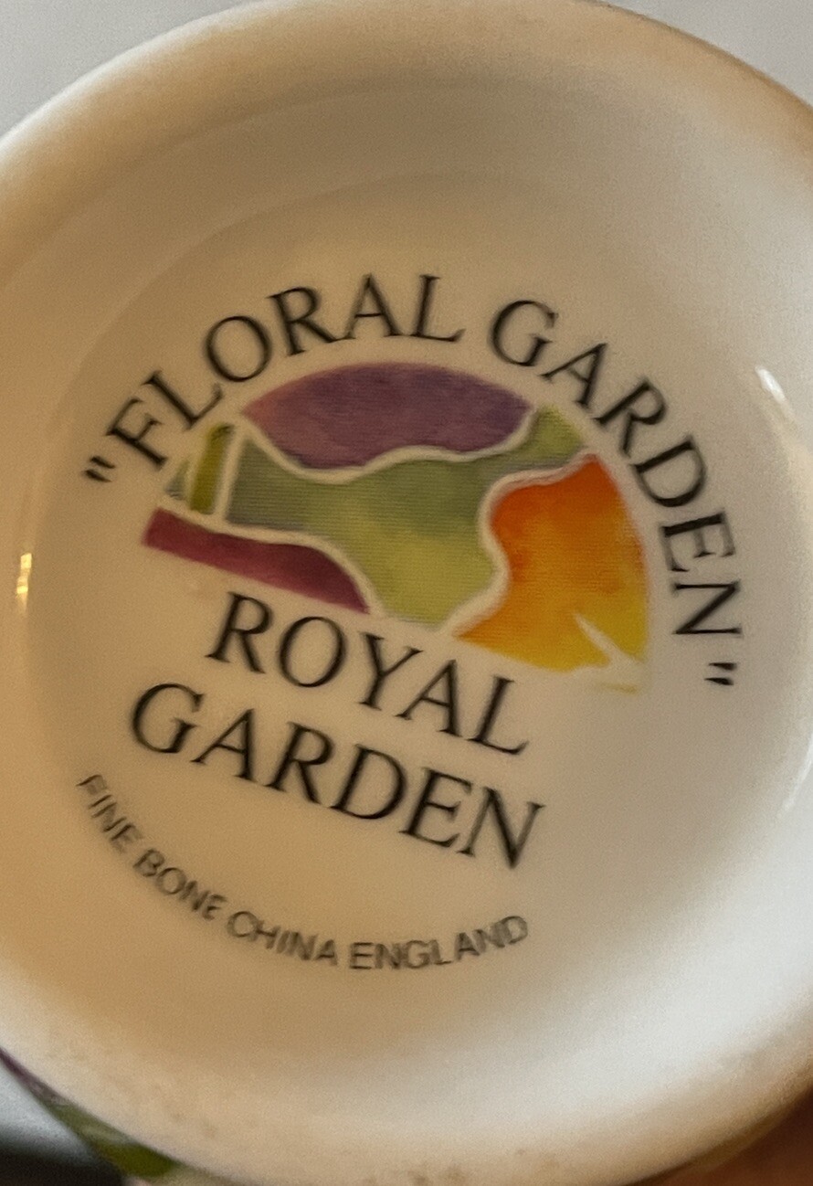 Royal Garden Floral Garden Fine Bone China Teacups Set of 2 Etched Watercolor