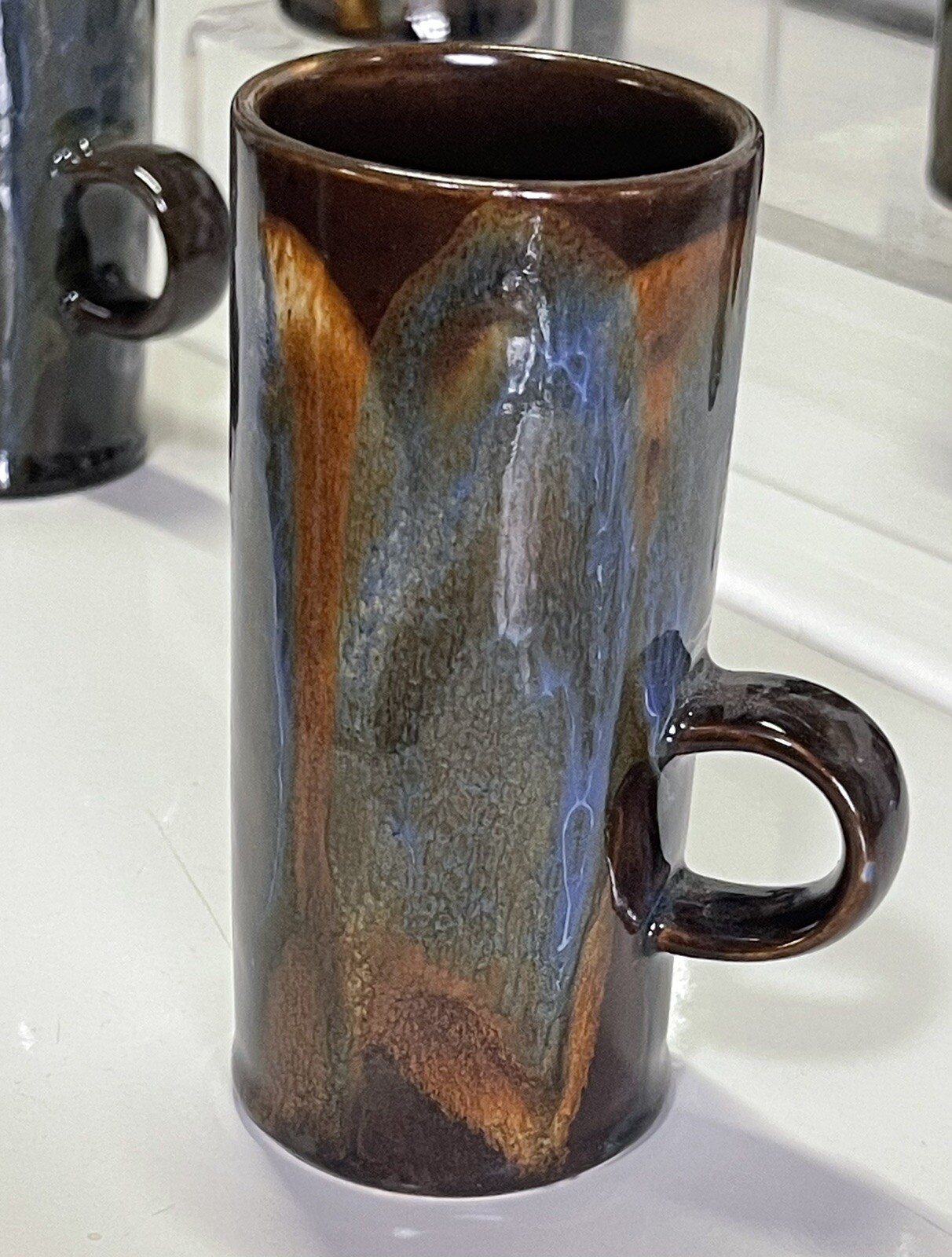 Lot 12 MCM NOS Caffe D’Vita Brown Blue Drip Glaze Espresso Coffee Cups Hip Boho!
