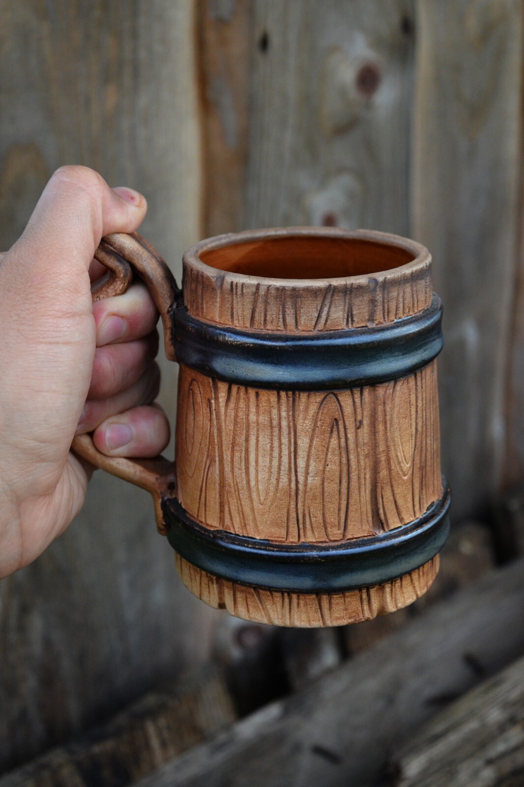 Large Beer Mug, Pottery, Wood Decor Ceramic Rustic Style Forester Gift, Decor