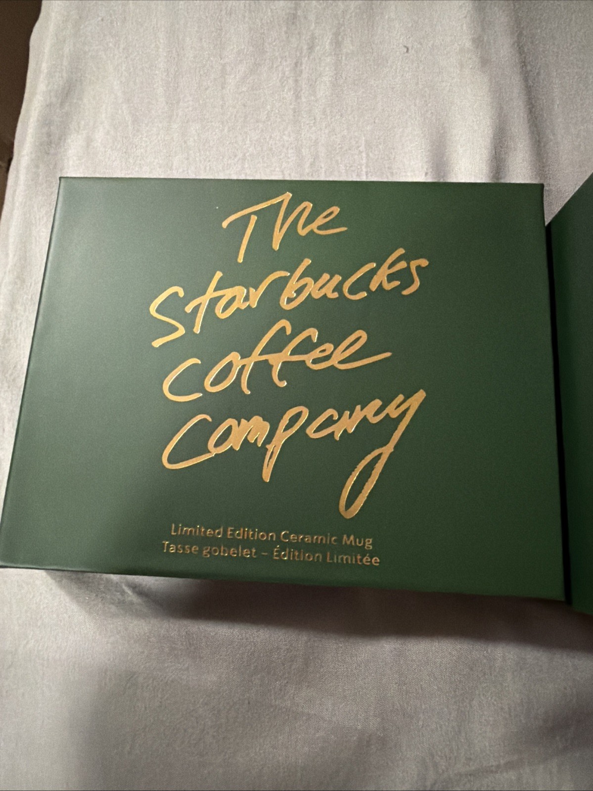 2025 Limited Edition Starbucks Dark Forest Green & Gold Pleated Ceramic Mug NIB