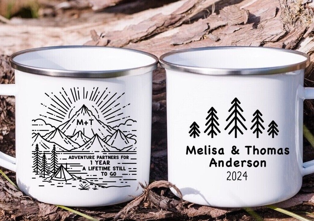 1st Wedding Anniversary 1 Year Camper Mug Mountain Hiking Adventure Couple Gift