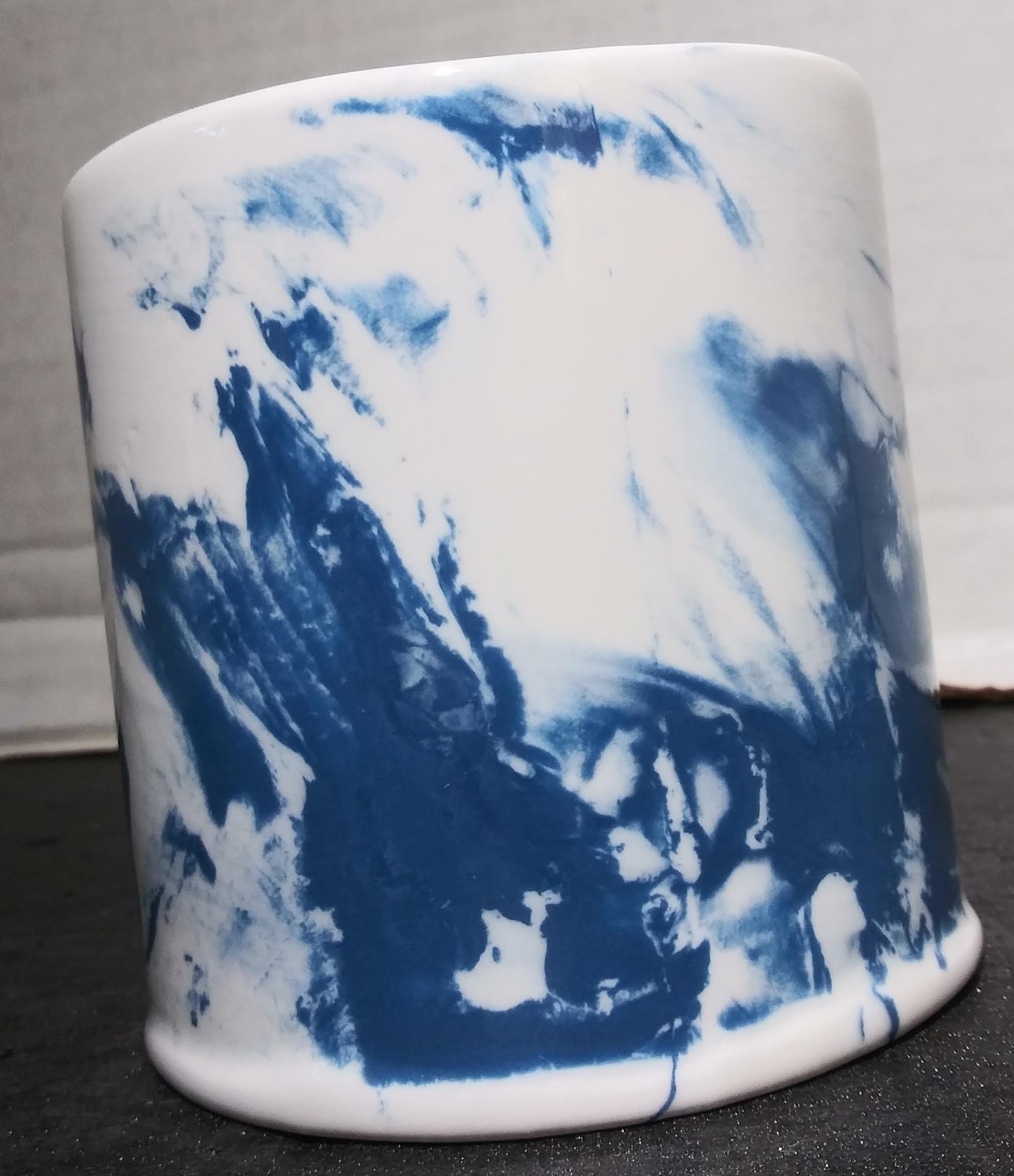 Anthropologie Personalized J Coffee Mug Marble Blue & White Design 14 oz Cup