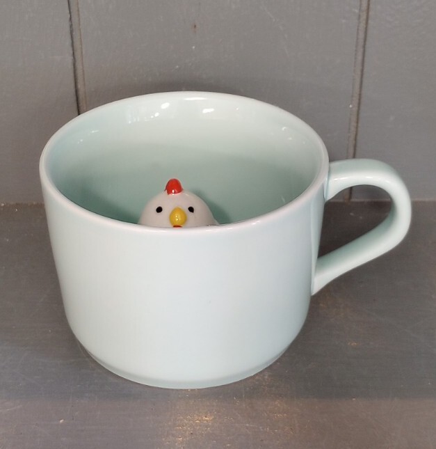 Chicken Mug Ceramic Coffee Tea Green Celadon Color Baby Chick ZaH 3D Surprise
