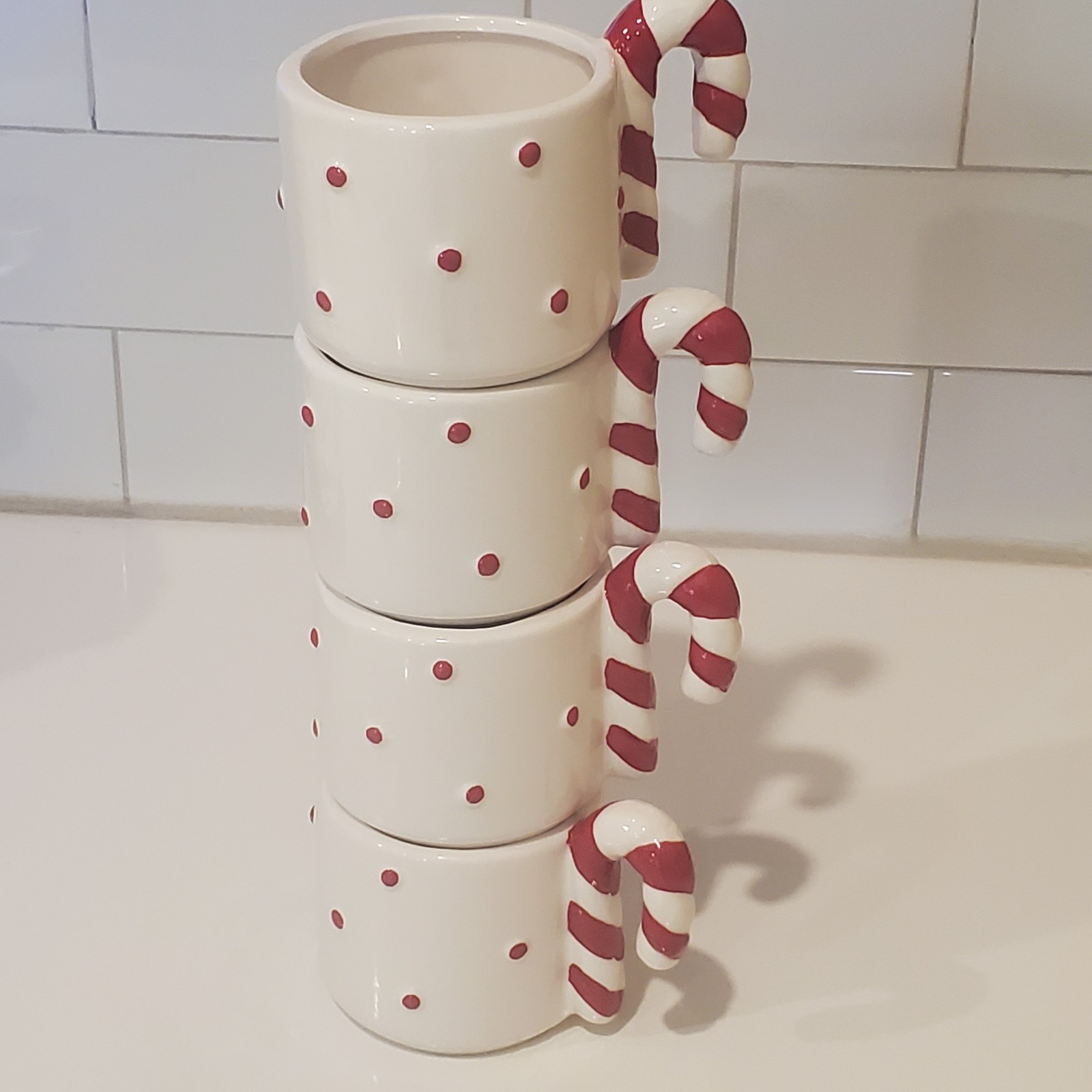 Transpac Everyday Is A Holiday Candy Cane Handle Mug Set 4 8 fl oz Ceramic