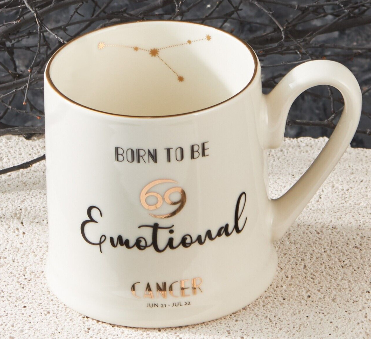 Karaca Home Cancer Zodiac Mug, Horoscope Birthday Cup, 13 fl oz, White/Gold