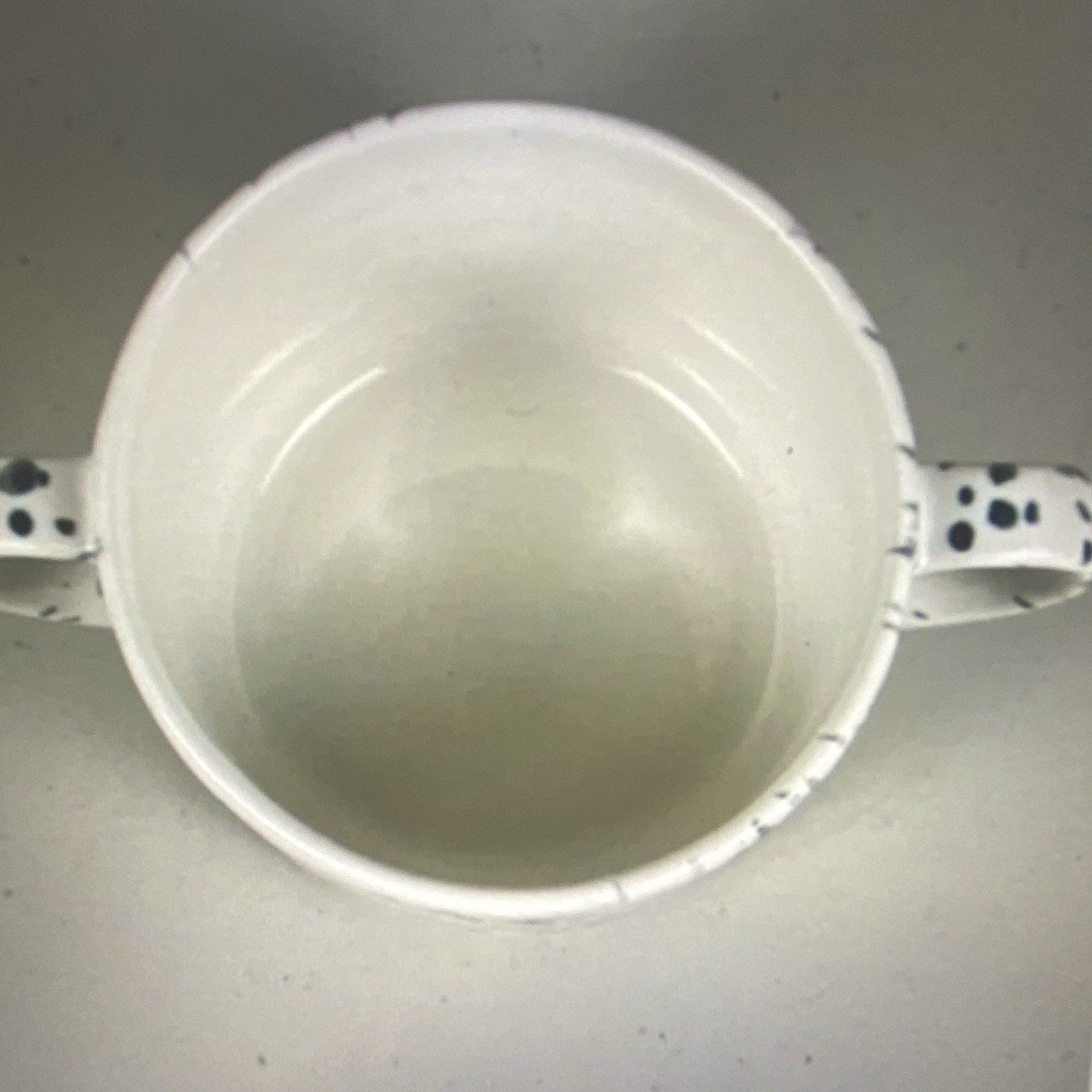 White/Blue Speckled Ceramic Coffee Cup, Double Handle, 10 fl oz, Round