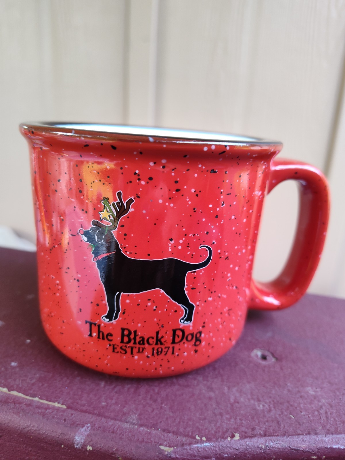 The Black Dog Red Speckled Coffee Mug Microwave Dishwasher Safe