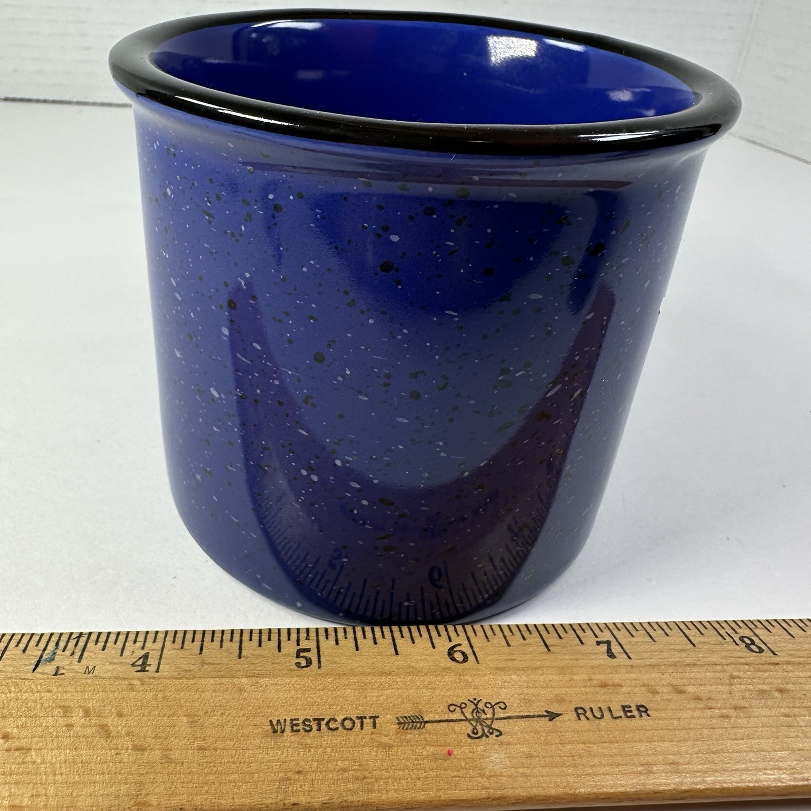 Houston Rodeo Cobalt Blue Black White Speckled Stoneware Coffee Mug HLSR Logo