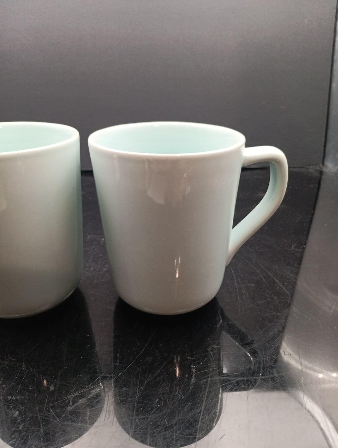 Pair Of Real Simple SEAGLASS Stoneware Coffee Mugs 4 1/2″ RARE! Free Ship! T2690