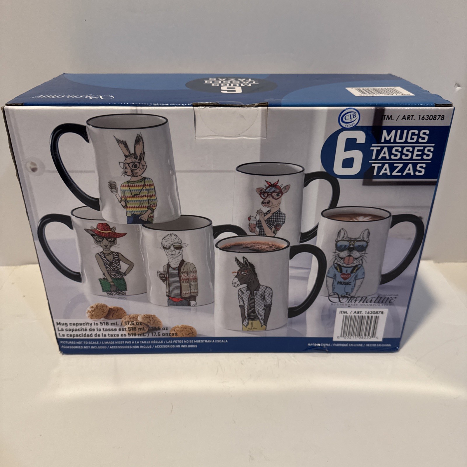 Signature Housewares Hipster Animal Mugs Set of 6 – 17.5 oz Stoneware – NIB