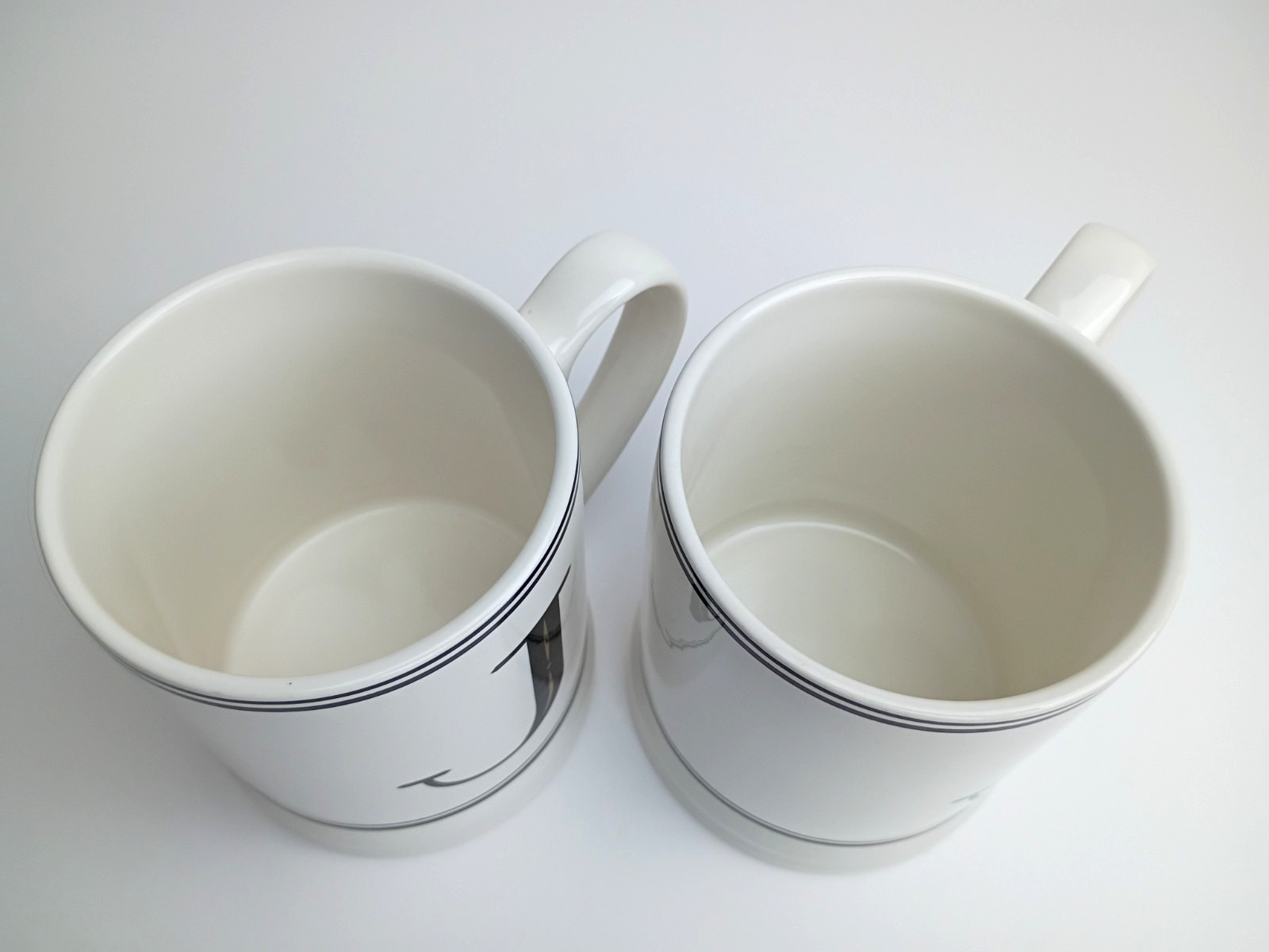 Threshold Stoneware 16oz Coffee Mugs (2) White w/Black & Gold Monogram J