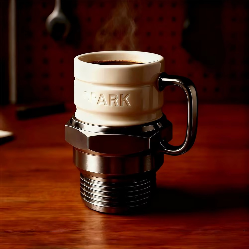 Spark Plug Coffee Mug – 11×8.5×8.5cm (4.3×3.35×3.35in) Car Enthusiast Gift Cup