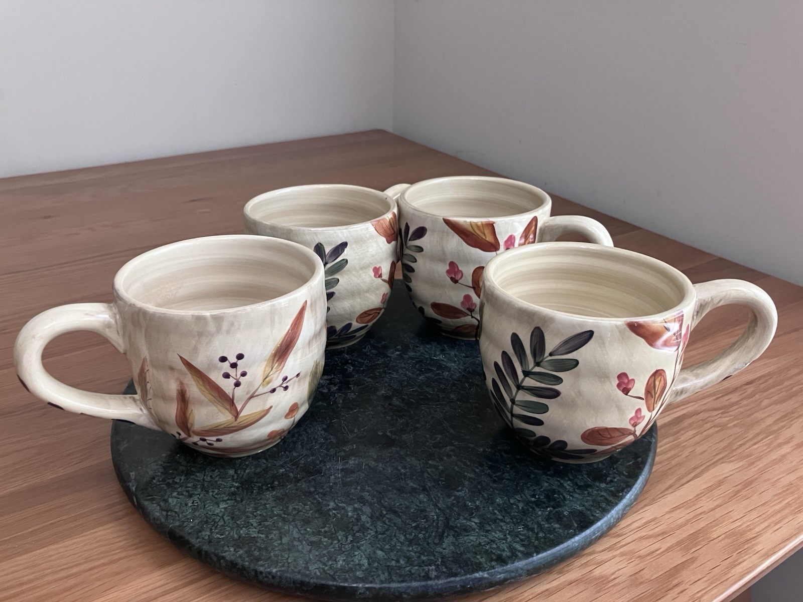 Home Trends Shadowwood 16oz Coffee/Sou Mugs Ceramic Floral Brown Leaves Set Of 3