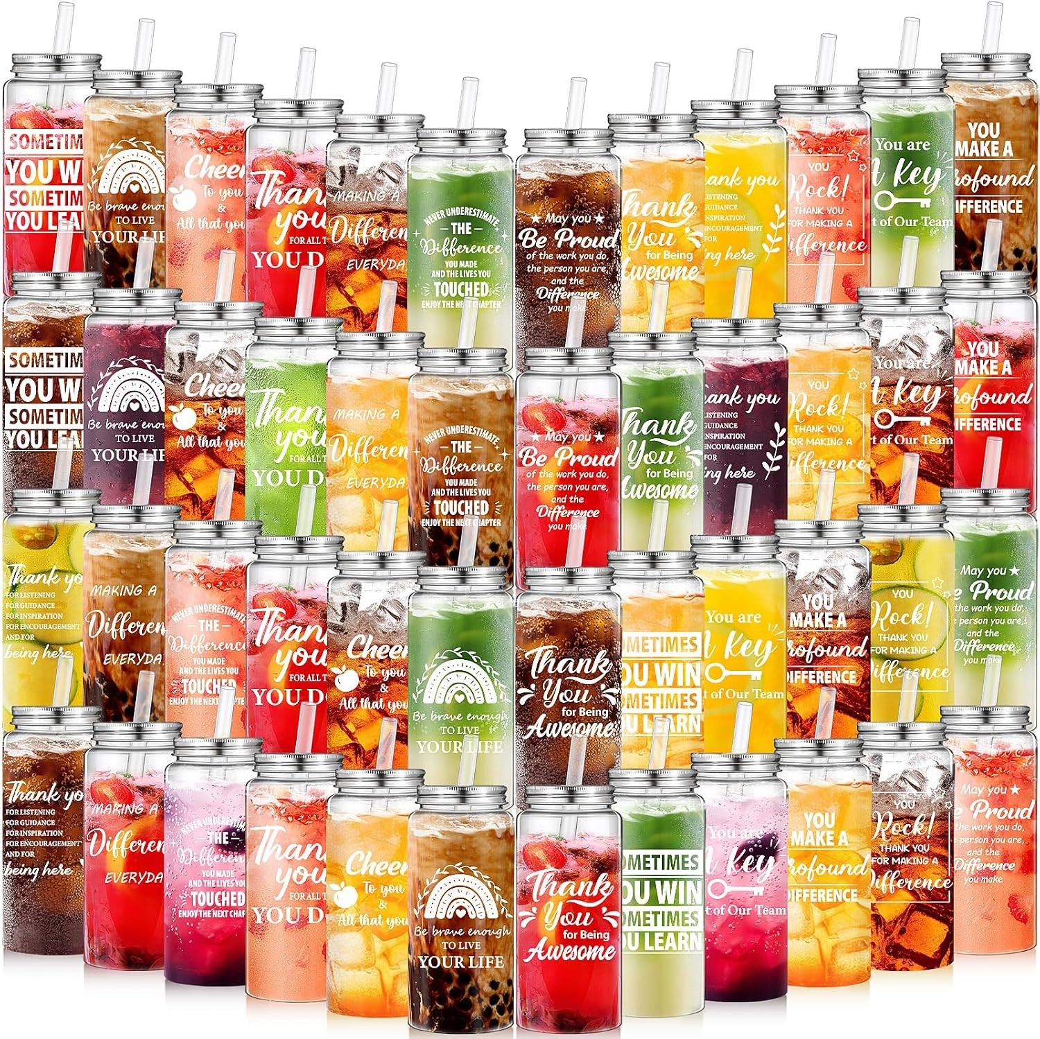 Pickmesh 48 Pack 13.5oz Clear Reusable Tumbler Cups w/ Straw Employee Gifts Bulk