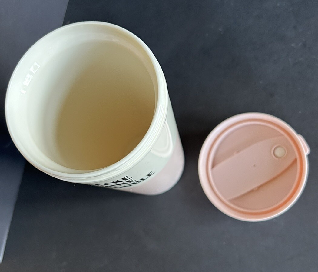Kate Spade Pink “ Make Mine A Double” Coffee Travel Mug w/Lid BPA Free Plastic