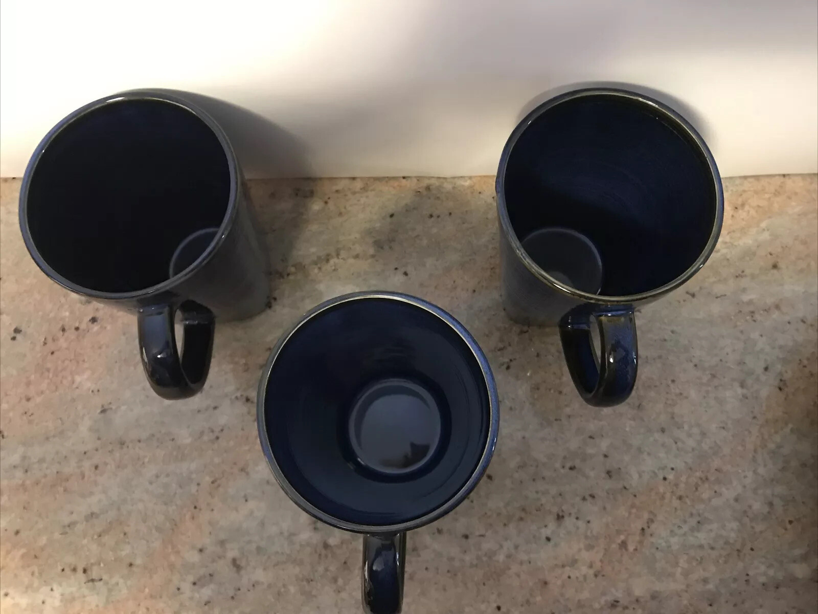 Set 3 Blue Striped Stoneware 16 Ounce Tall Coffee Latte Mugs See Color in Pics